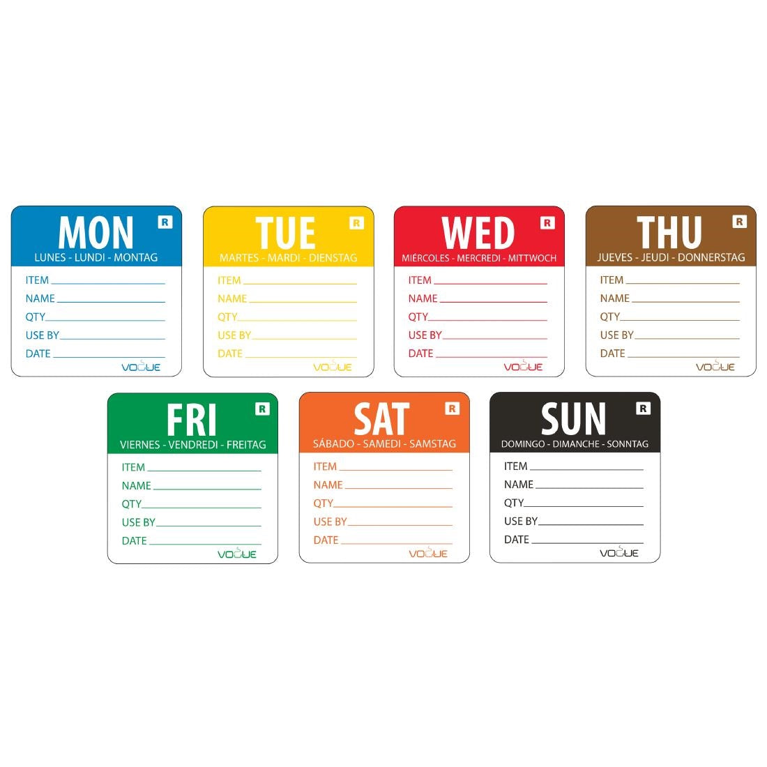 Days of the Week Labels 7 x 500 Mon-Sun Rolls