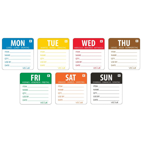 Days of the Week Labels 7 x 500 Mon-Sun Rolls